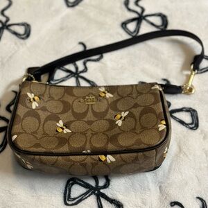 Coach Brown and Black Shoulder Bag with Signature Monogram